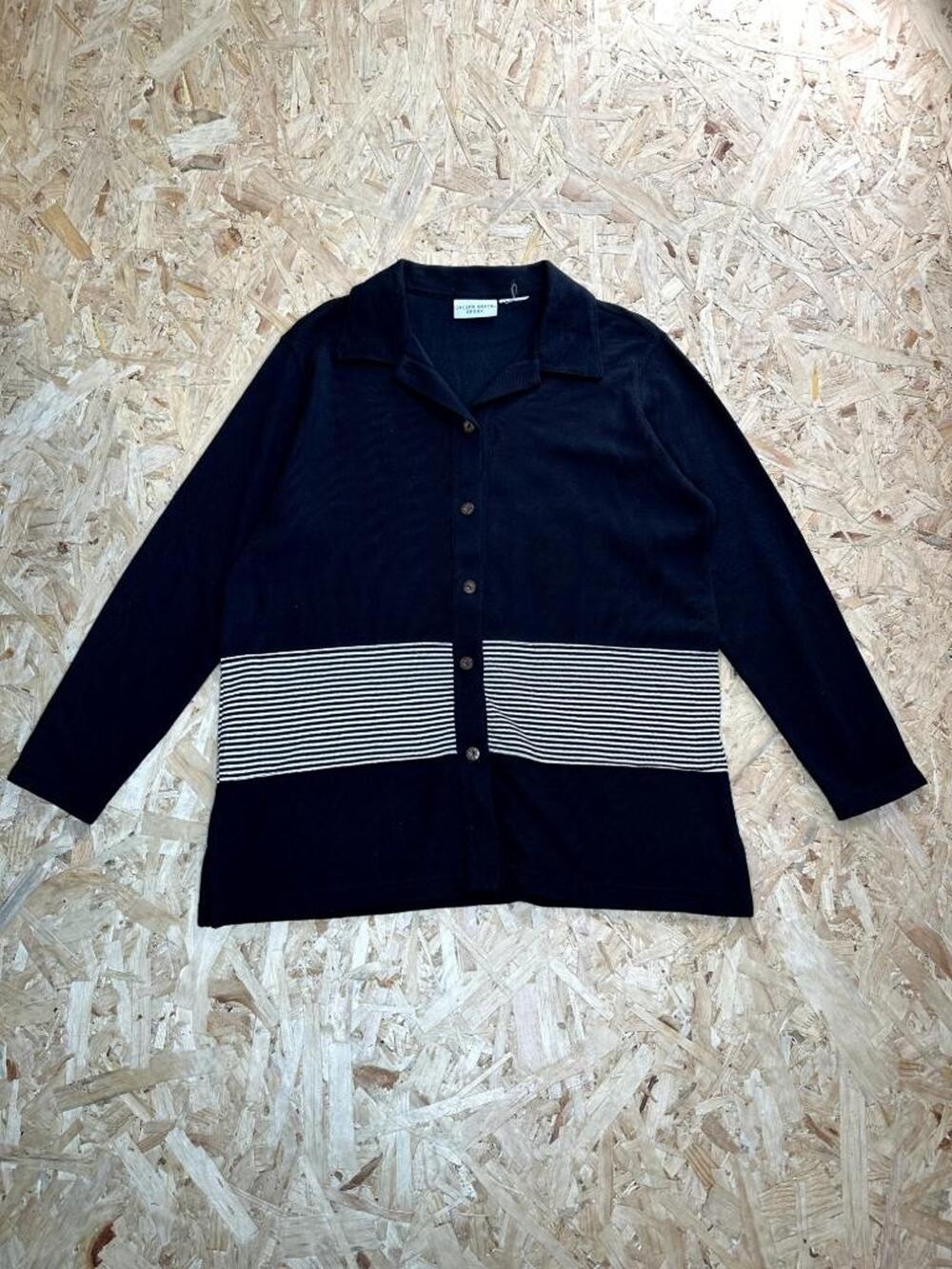 Jaclyn Smith Sport Cardigan Sweater Womens Large Black White Striped Button Up